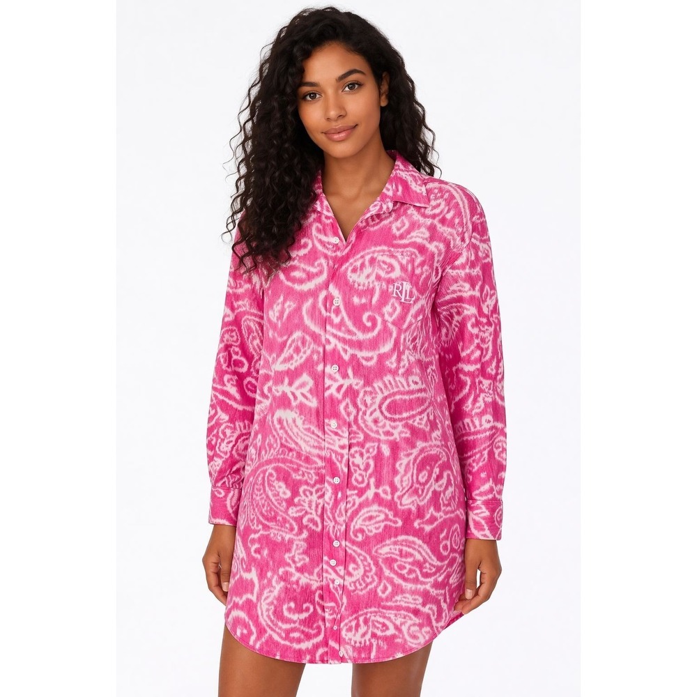 LAUREN RALPH LAUREN Pink & White Sleep Shirt Paisley MEDIUM Women's Nightgown - Picture 12 of 12